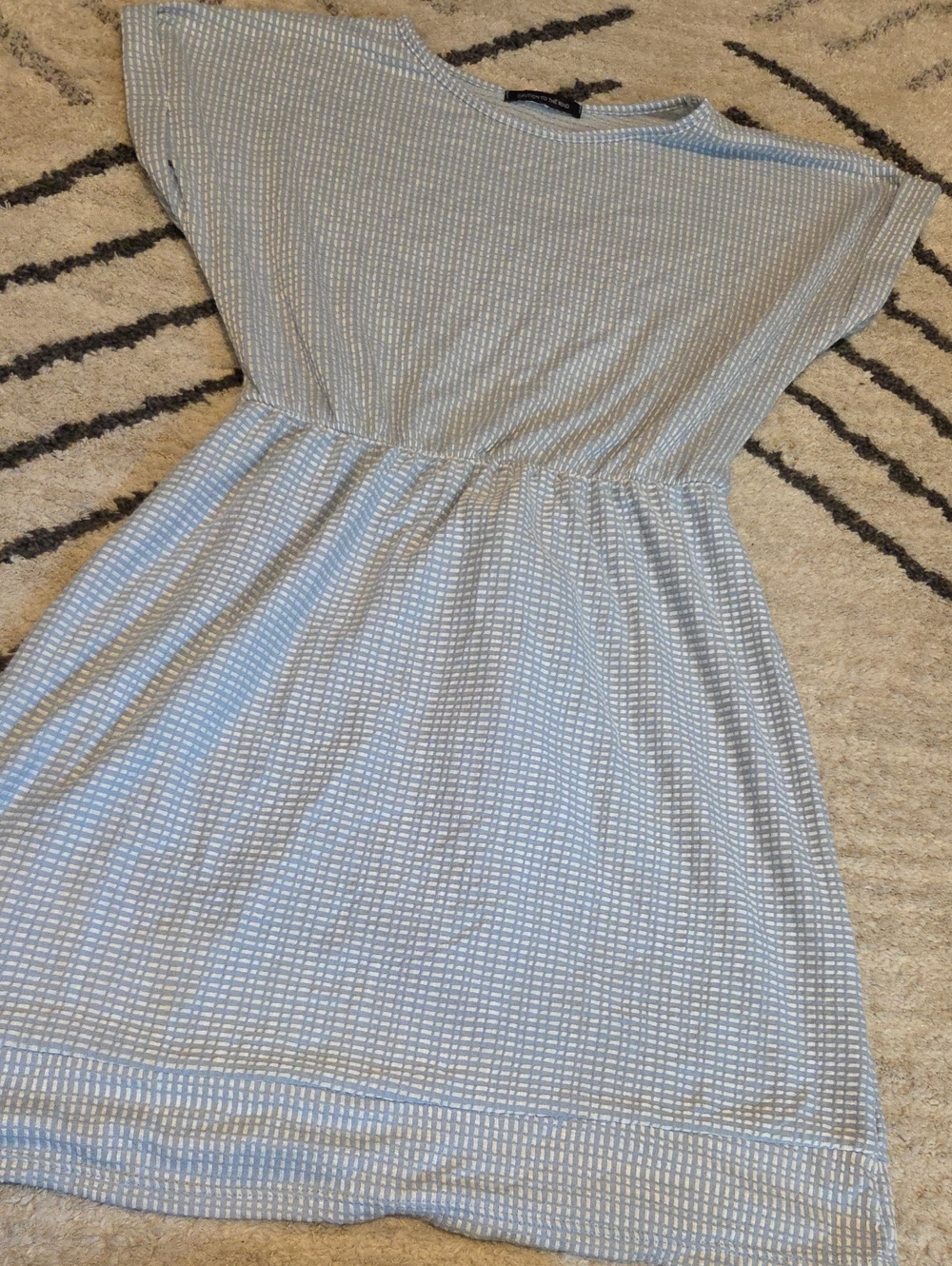 Caution To The Wind Light Blue Grid Tee Dress
